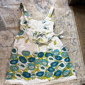 Bitten by Sarah Jessica Parker White Dress with Green and Yellow Floral Pattern